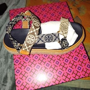 Tory Burch Black and Tan Sandals